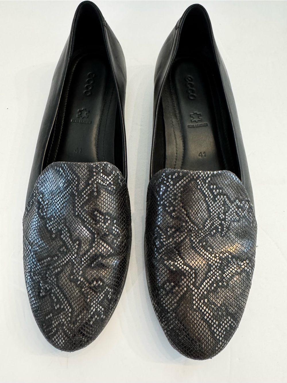Ecco Touch Ballerina 2.0 41 Women’s US 10-10.5 Black Snake Print Toe Flats